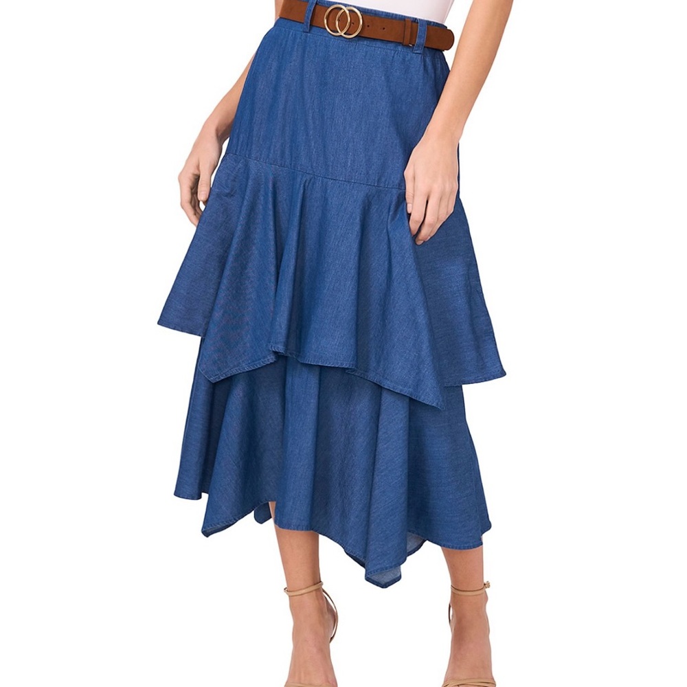 NEW! CECE Three Tiered Layered Blue Denim Skirt